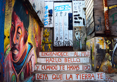 Valpara&iacute;so Street Art in Chile. Some famous works cover entire stairways, so the image changes as you climb. Cerro Concepci&oacute;n is one of the city&rsquo;s street art centers.