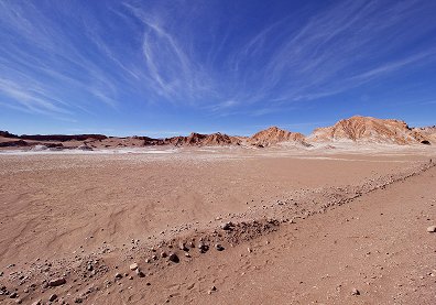 Valle de la Luna in Chile. It is called &ldquo;Valley of the Moon&rdquo; for its cratered, salt-crusted terrain.