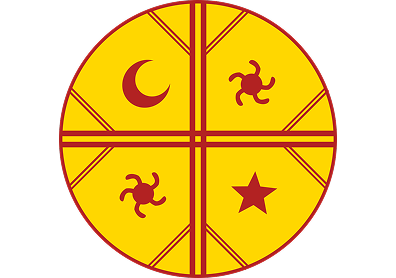 Mapuche Kultr&uacute;n Drum in Chile. It reflects the Mapuche universe, with four sections for the cardinal directions and symbols for the sun, moon, and stars.