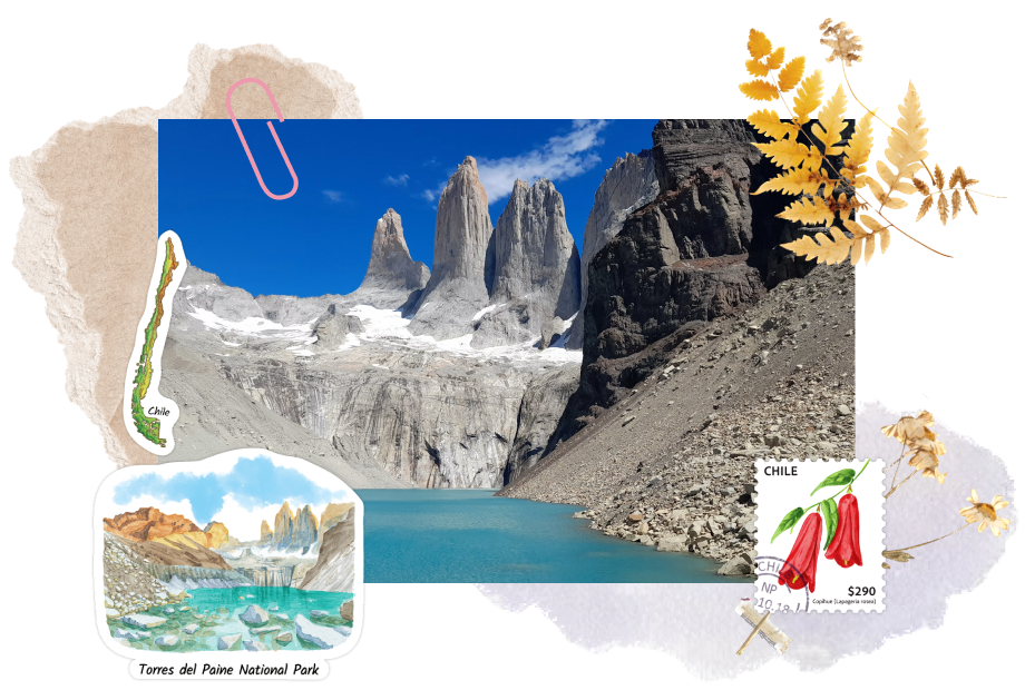 Torres del Paine National Park in Chile. Featuring the sticker from Navy Peony.