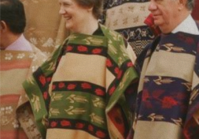 Huaso Attire in Chile. A fine chamanto is reversible and rich with woven patterns. Do&ntilde;ihue is one of the few places where this demanding textile tradition survives.