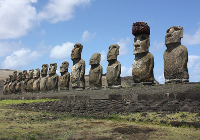 Easter Island, Rapa Nui in Chile. Nearly 400 moai remain around Rano Raraku, the volcanic quarry where island sculptors carved many statues before moving them across Rapa Nui.