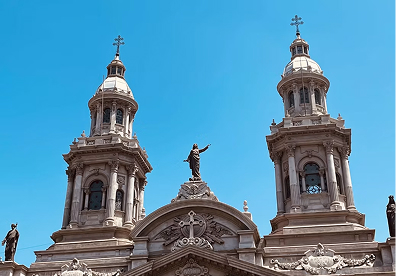 Santiago Metropolitan Cathedral in Chile. Stand across Plaza de Armas to capture the full facade. Tilting your camera up slightly from a low position lets you capture the bell towers without cutting off their tops.