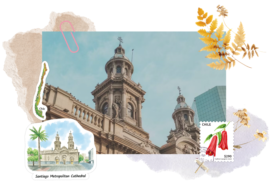 Santiago Metropolitan Cathedral in Chile. Featuring the sticker from Navy Peony.