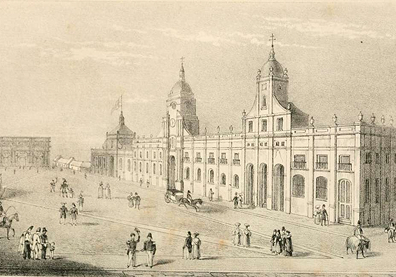 Plaza de Armas in Chile. Plaza de Armas wasn't always its name. It started as Plaza Mayor in 1541, and only became "Arms Square" after a native uprising turned the new settlement into a fortified military camp.